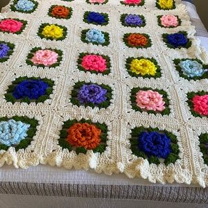 Vintage Flower Blossom Throw Handmade
